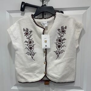 Embroidered Floral Women's Cardigan - White